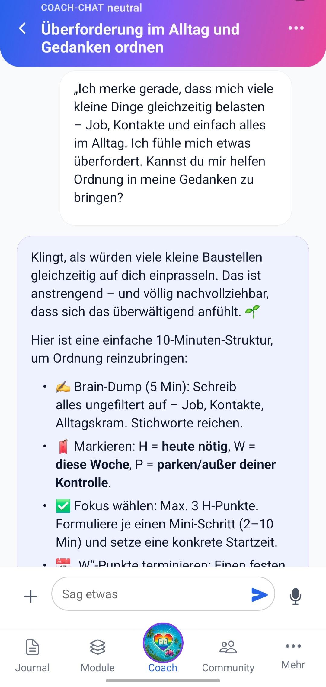 Screenshot des QueerMind-Coach-Chats
